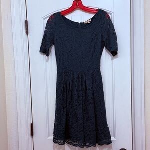 Bordeaux Short Sleeve Dark Green Lace Overlay Dress - Womens Size XS